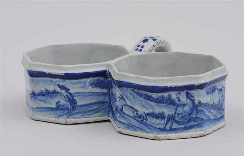 Appraisal: 'DUTCH DELFT'' BLUE AND WHITE CRUET STAND Possibly Samson interlaced