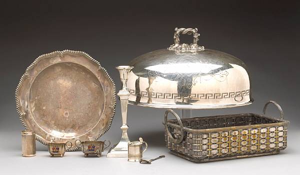 Appraisal: SilverProperty of various owners Comprising platter cover with engraved decoration