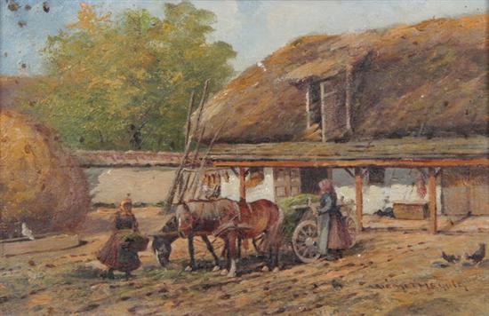 Appraisal: GYORGY NEMETH Hungarian - TWO WOMEN OUTSIDE OF A THATCHED