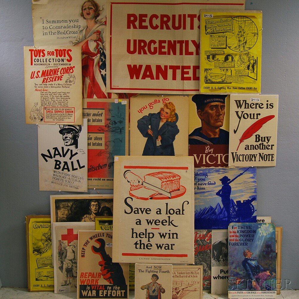 Appraisal: Group of WWI II Era Lithograph Posters Broadsides and Educational