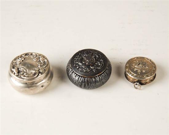 Appraisal: Three Small Silver Boxes one marked sterling with a repousseed