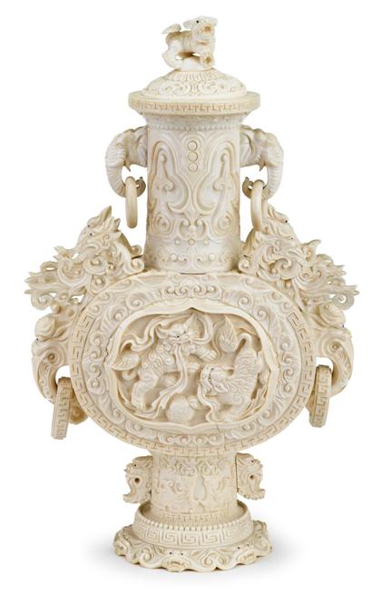 Appraisal: Chinese carved elephant ivory vaselate th century