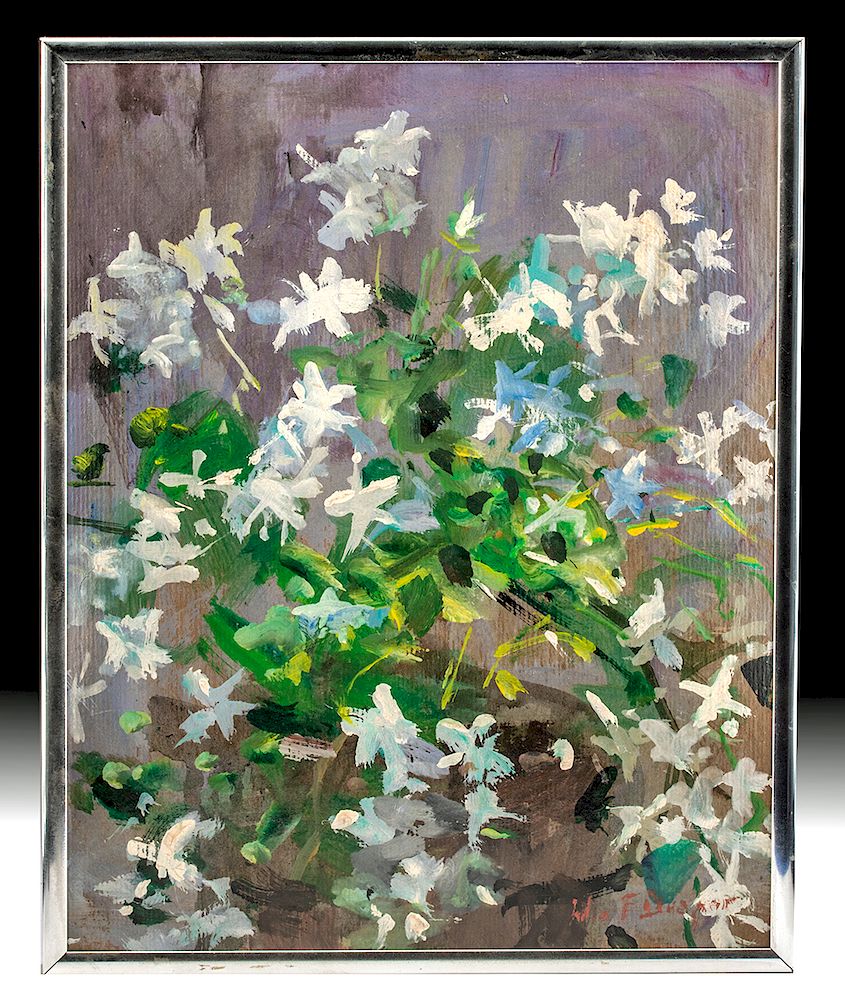 Appraisal: Signed William Draper Painting Forget Me Nots ca Holiday Shipping