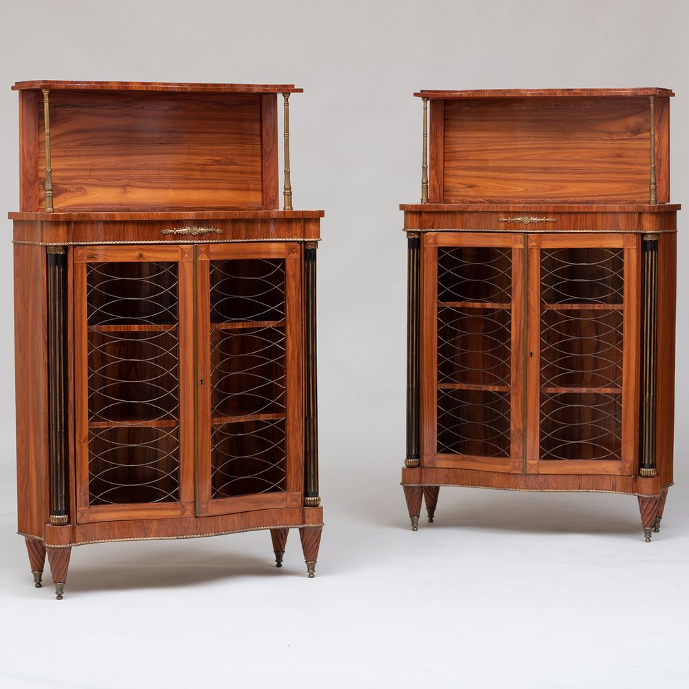 Appraisal: Pair of Regency Gilt-Metal-Mounted Rosewood Chiffoniers The lower section opening