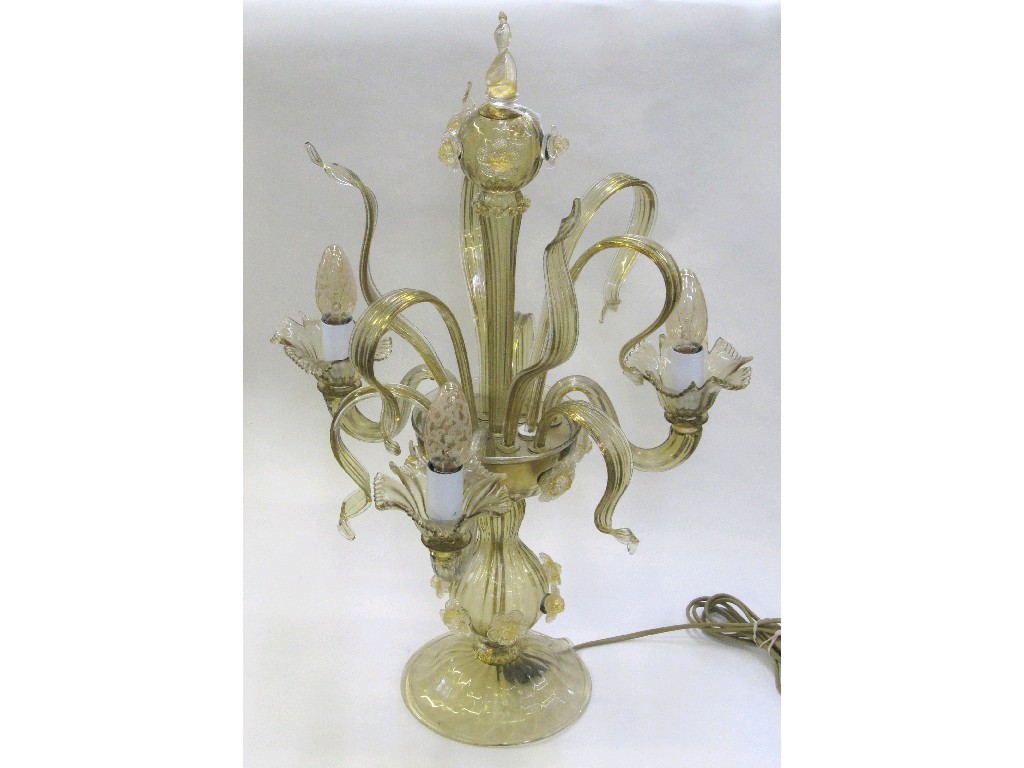 Appraisal: Large venetian glass table lamp with three light branches