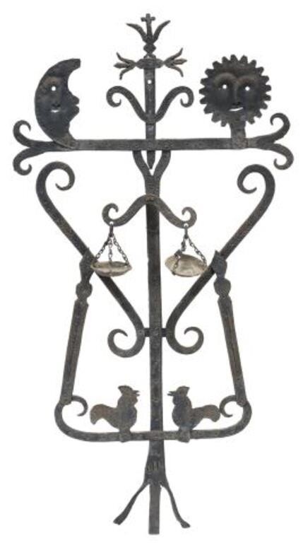 Appraisal: Hand-forged iron roof cross Mexico initialed LH at bottom cross