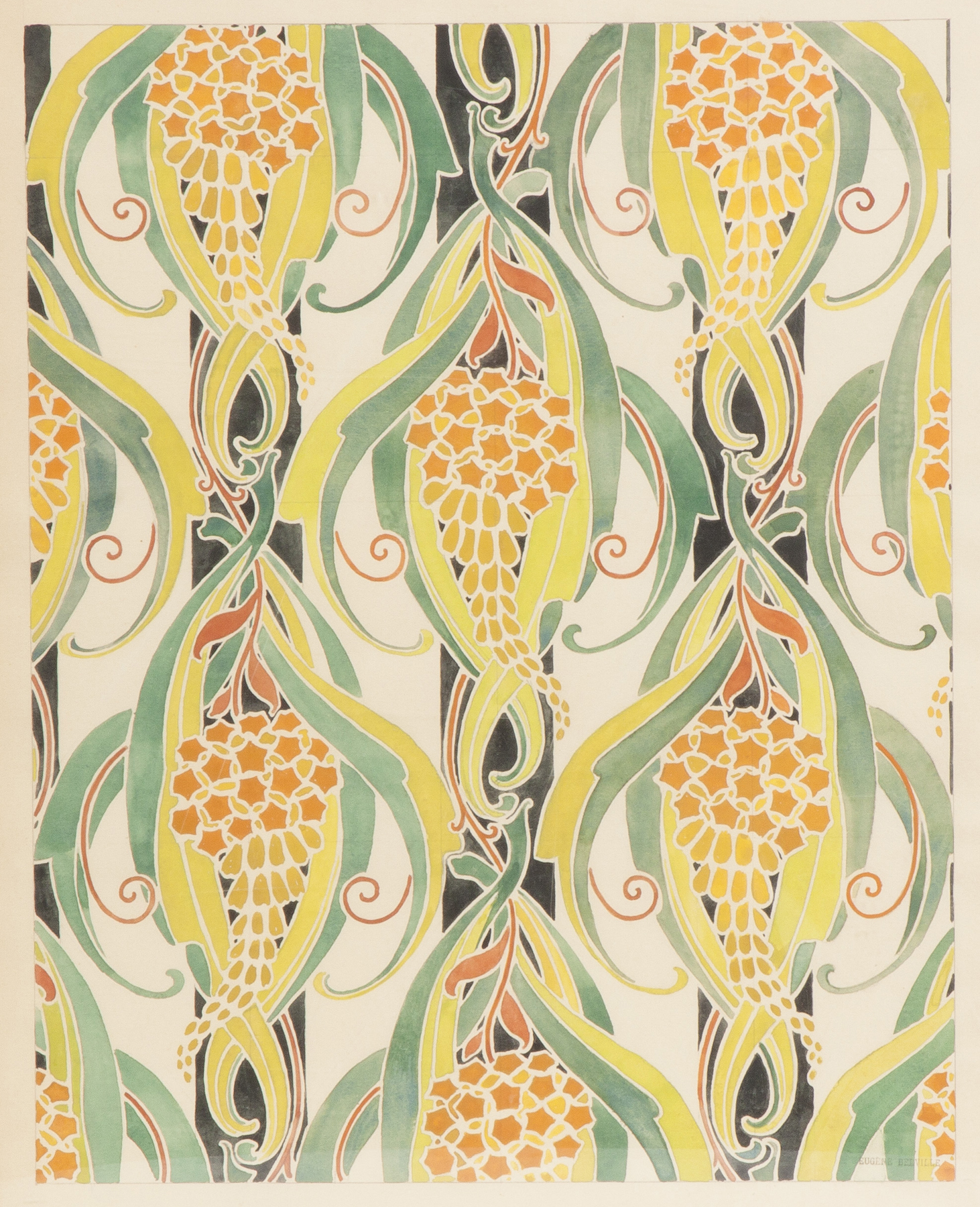 Appraisal: Four Art Nouveau Watercolor Wallpaper Designs by Eugene Belville C