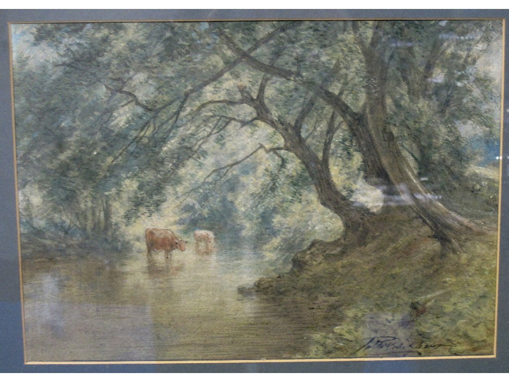 Appraisal: ROBERT POLLOK NISBET Watercolour of a wooded glade with cattle