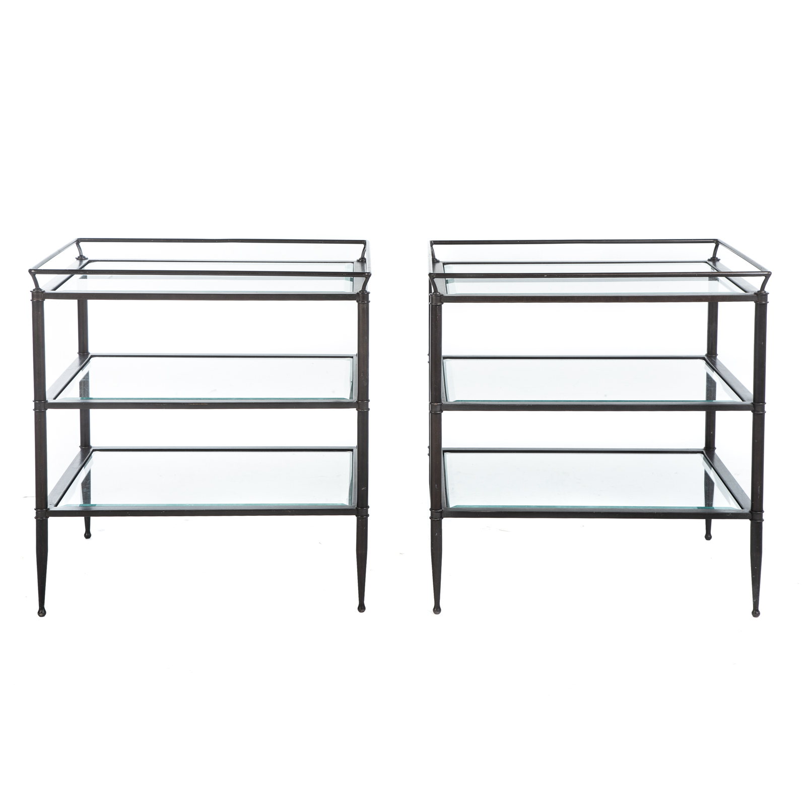 Appraisal: A PAIR OF CONTEMPORARY METAL GLASS END TABLES Enameled metal