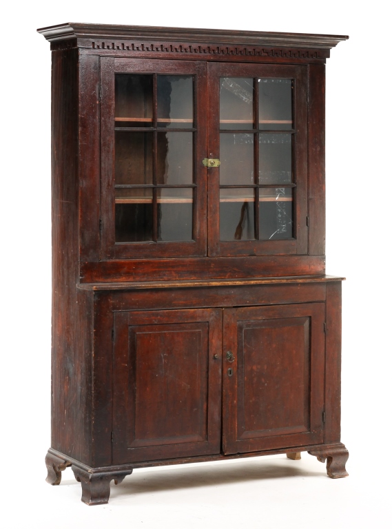 Appraisal: AMERICAN CHIPPENDALE STEPBACK CUPBOARD Attributed to Virginia Late th century