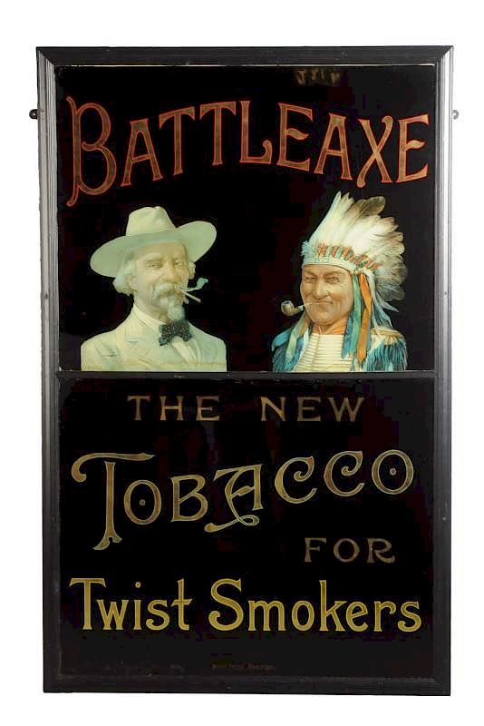 Appraisal: Battle Axe Cigar Reverse Glass Advertising Sign This large reverse