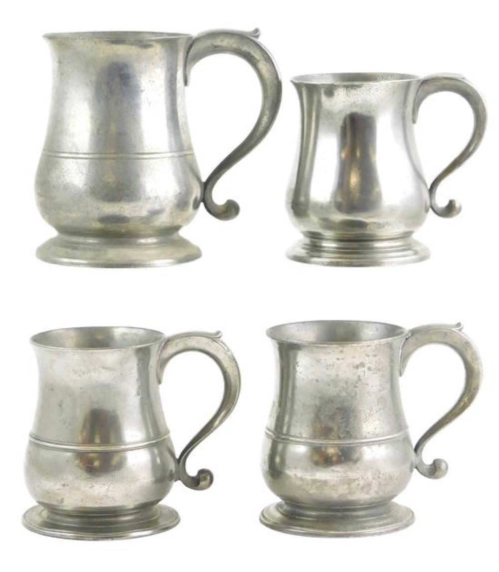 Appraisal: Four assorted th C pewter tankards one with FR monogram