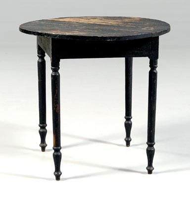 Appraisal: Georgia black-painted table circular poplar top over square yellow pine