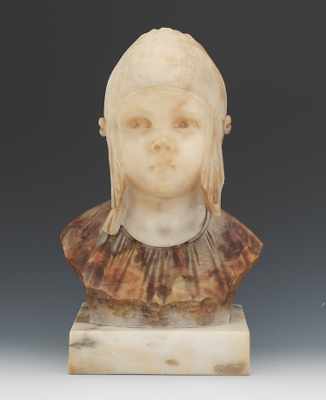 Appraisal: Carved Alabaster Bust of a Young Child Small girl wearing