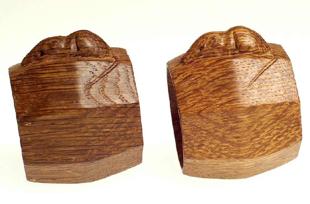 Appraisal: PAIR OF ROBERT MOUSEMAN THOMPSON OAK NAPKIN RINGS c each