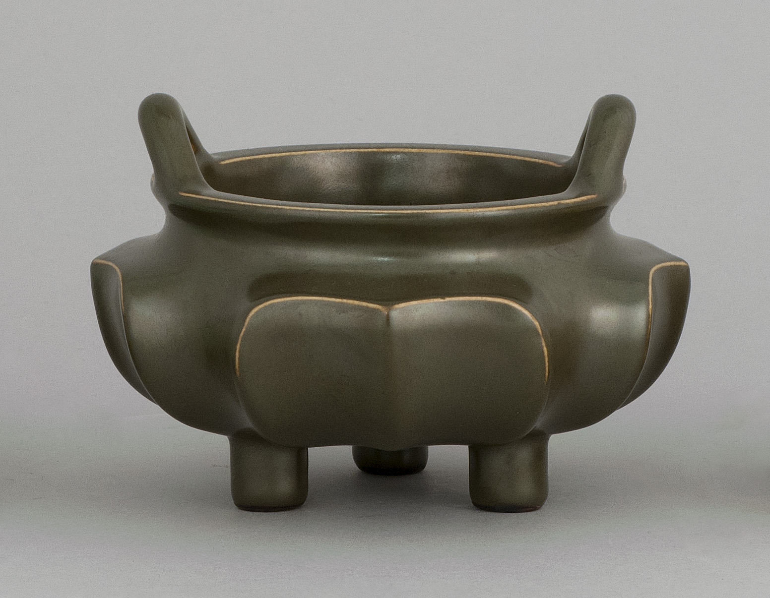 Appraisal: TEADUST GLAZE PORCELAIN CENSER In shaped ovoid form with tripod