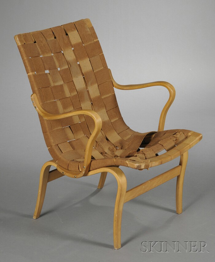 Appraisal: Bruno Mathsson - Lounge Chair Beech and canvas Fabricated by