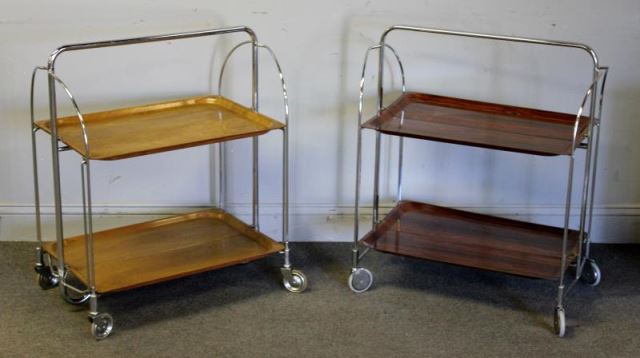 Appraisal: Near Pair of Chrome and Faux Wood Tier TeacartsOne in