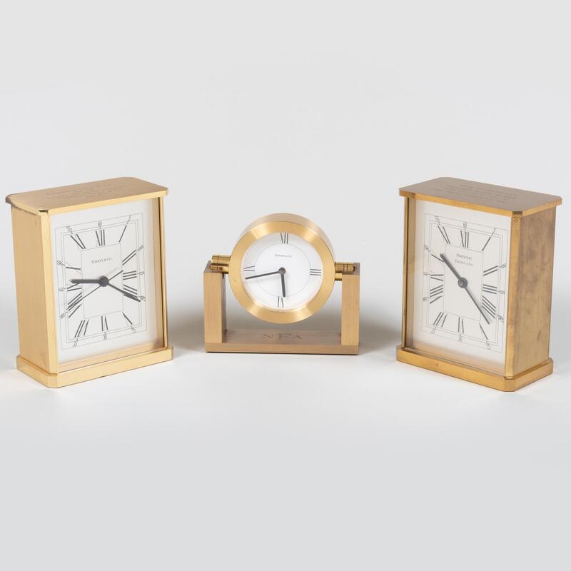 Appraisal: Three Tiffany Co Brass Desk Clocks Dials signed The largest