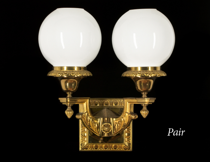 Appraisal: Large Pair of Gilt-Lacquered Brass Two-Light Appliques first quarter th