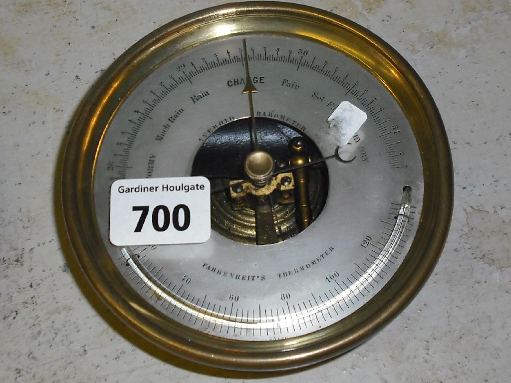 Appraisal: Brass cased aneroid barometer with thermometer