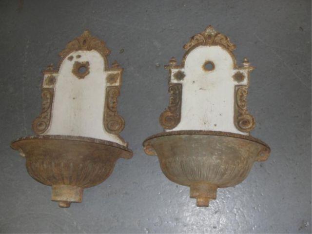 Appraisal: Pair of Iron and Enamel Fountains Probably French From a