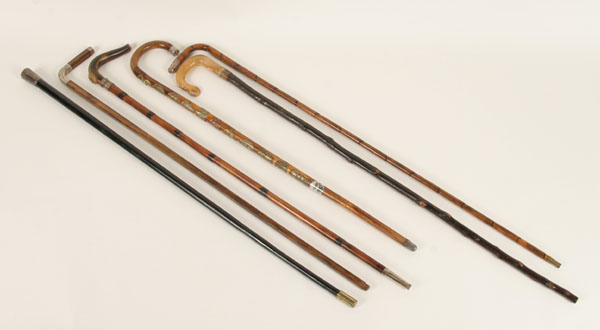 Appraisal: Group of six early wooden canes walking sticks mostly Victorian