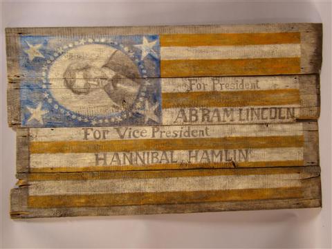 Appraisal: AMERICAN FLAG LINCOLN CAMPAIGN BANNER ON BARN SIDING taken from