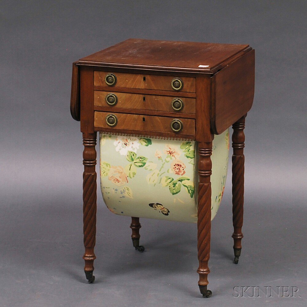 Appraisal: Classical Walnut Sewing Stand America early th century the square