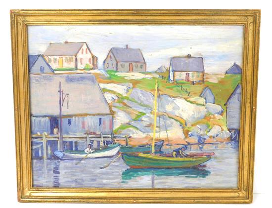 Appraisal: Oil on board The Hillside signed Margaret verso depicts boats