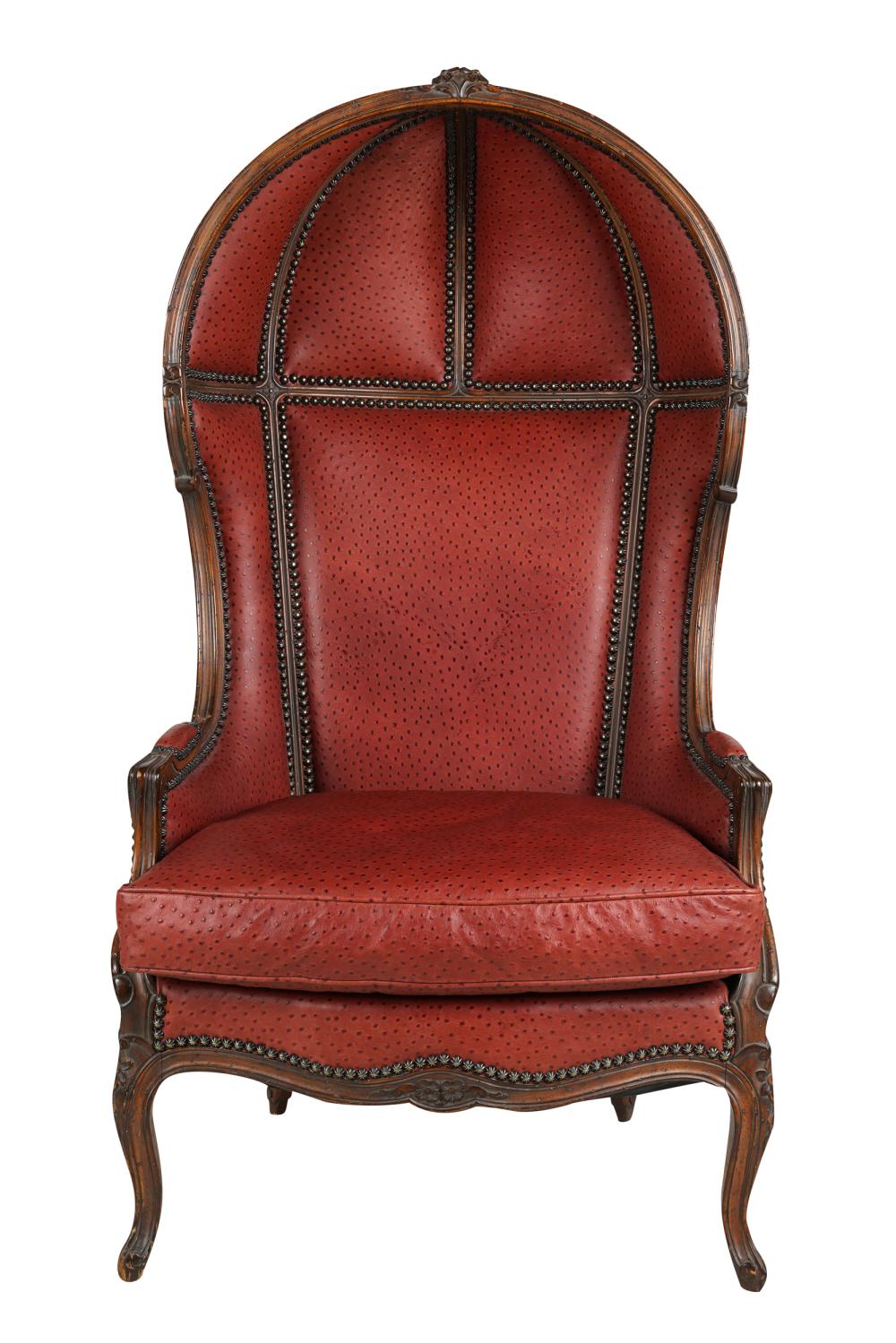 Appraisal: PORTER CHAIRred ostrich leather inches wide height to seat inches