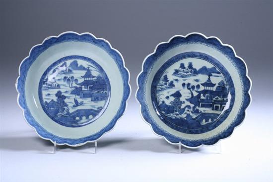 Appraisal: TWO CHINESE CANTON BLUE AND WHITE PORCELAIN STRAWBERRY BOWLS Late