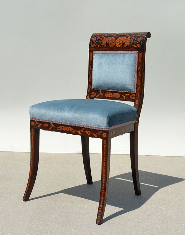 Appraisal: DUTCH FLORAL MARQUETRY INLAID SIDE CHAIR Shaped back floral inlaid