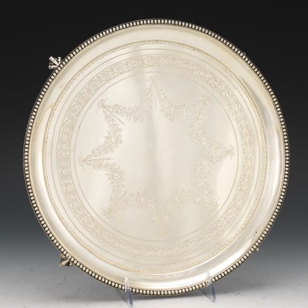 Appraisal: ENGLISH STERLING SILVER FOOTED TRAY x Beaded border with incised