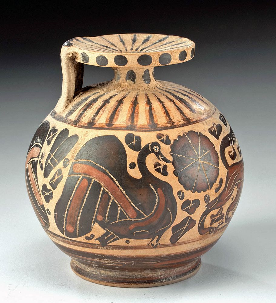 Appraisal: Greek Corinthian Pottery Aryballos Birds Lion Greece Corinth Rhodes or