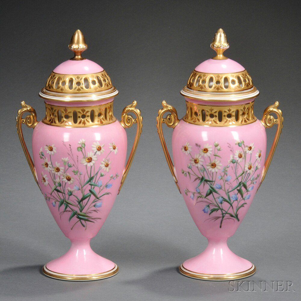 Appraisal: Pair of Limoges Pink Ground Porcelain Vases France late th