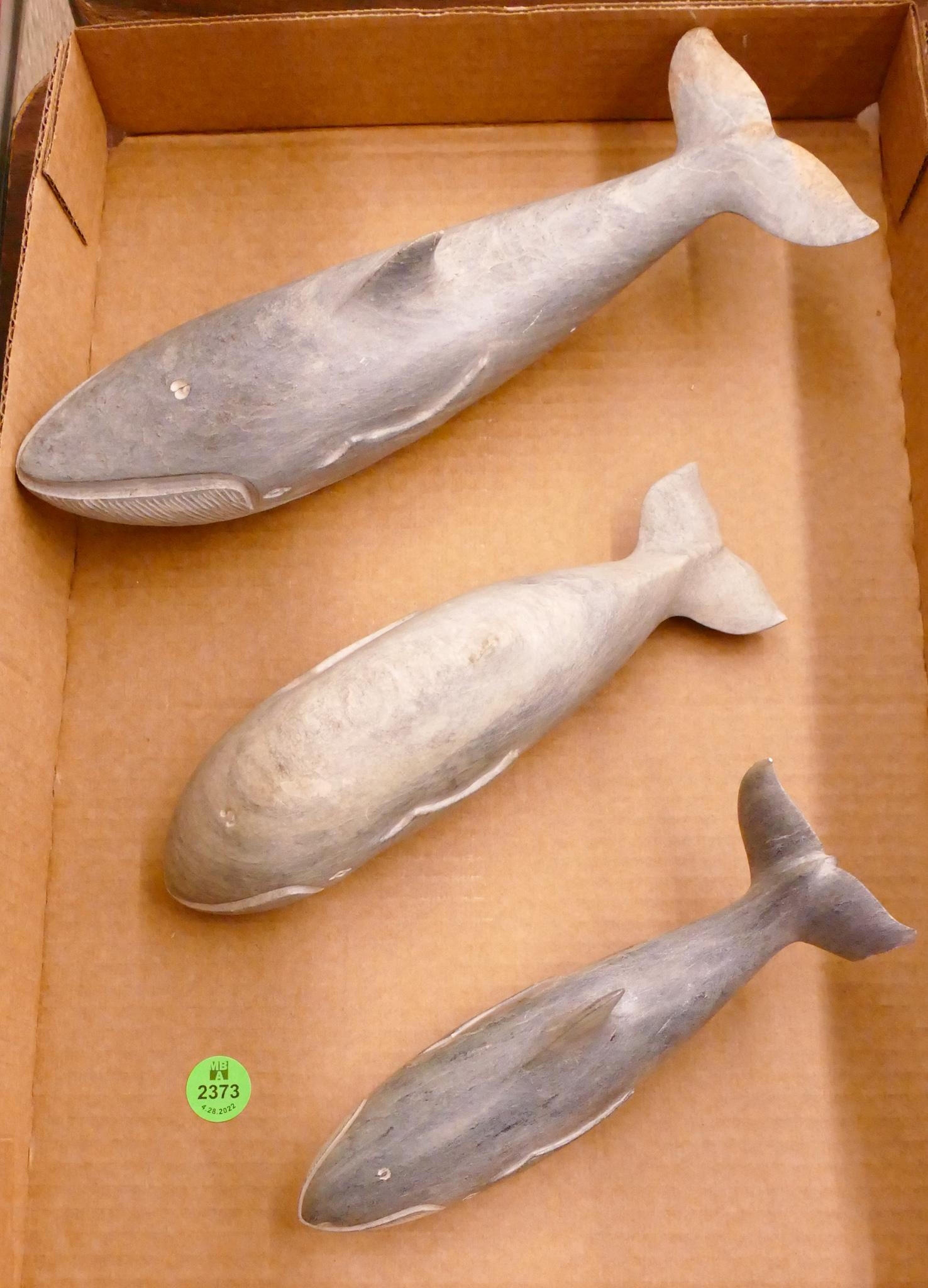 Appraisal: Box pc Ray Hancock Carved Soapstone Whale Figures- '' to