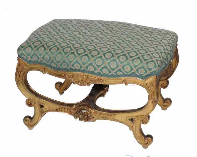 Appraisal: A GILT WOOD DRESSING STOOL with upholstered seat scallop shell