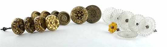 Appraisal: Collection of pressed brass and glass curtain tiebacks th century