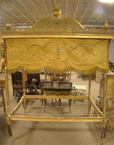 Appraisal: CHARLES X ECCLESIASTICAL GILDED BEDSTEAD BALDACCHINO early th century originally