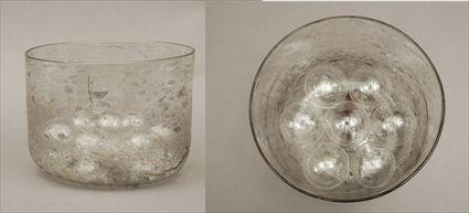 Appraisal: Modern Spangle Glass Bowl with Glass Fruit in in diam