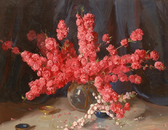 Appraisal: Alan D Baker - Peach and Plum Blossoms oil on