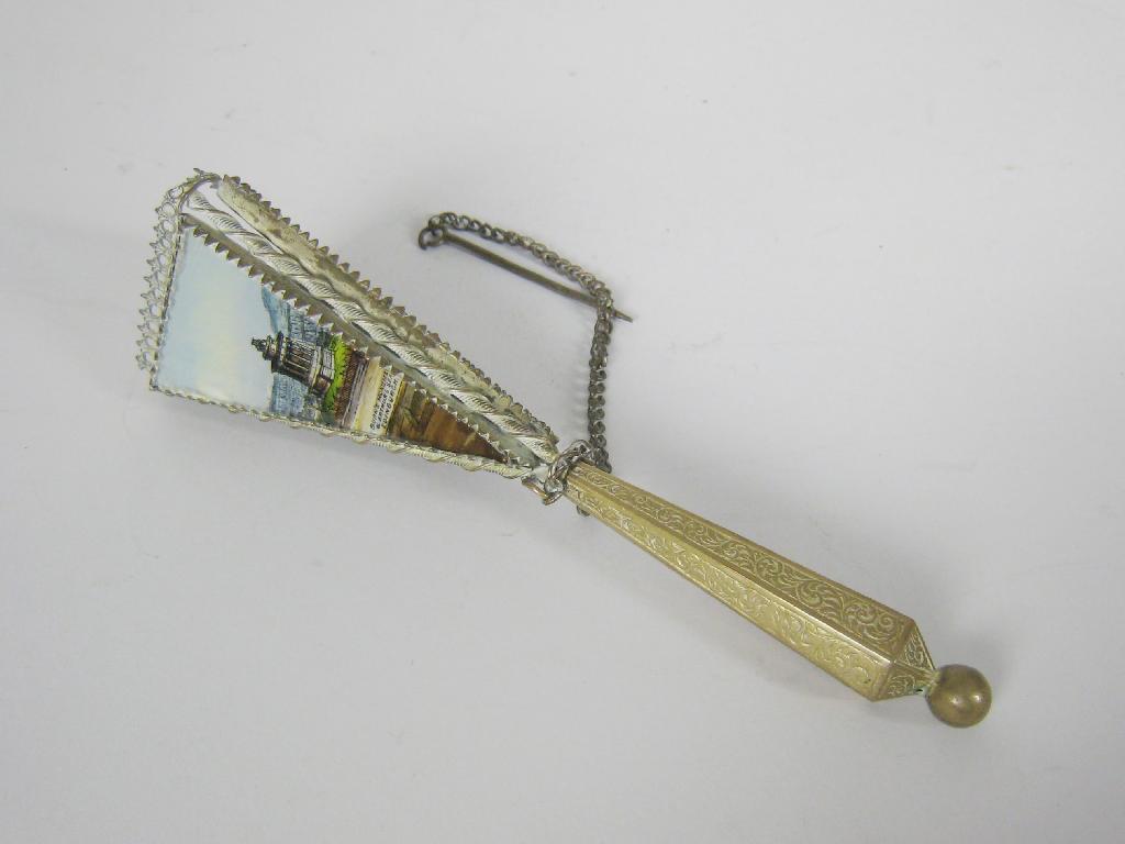 Appraisal: An unusual gilt metal Posy Holder with three colour print