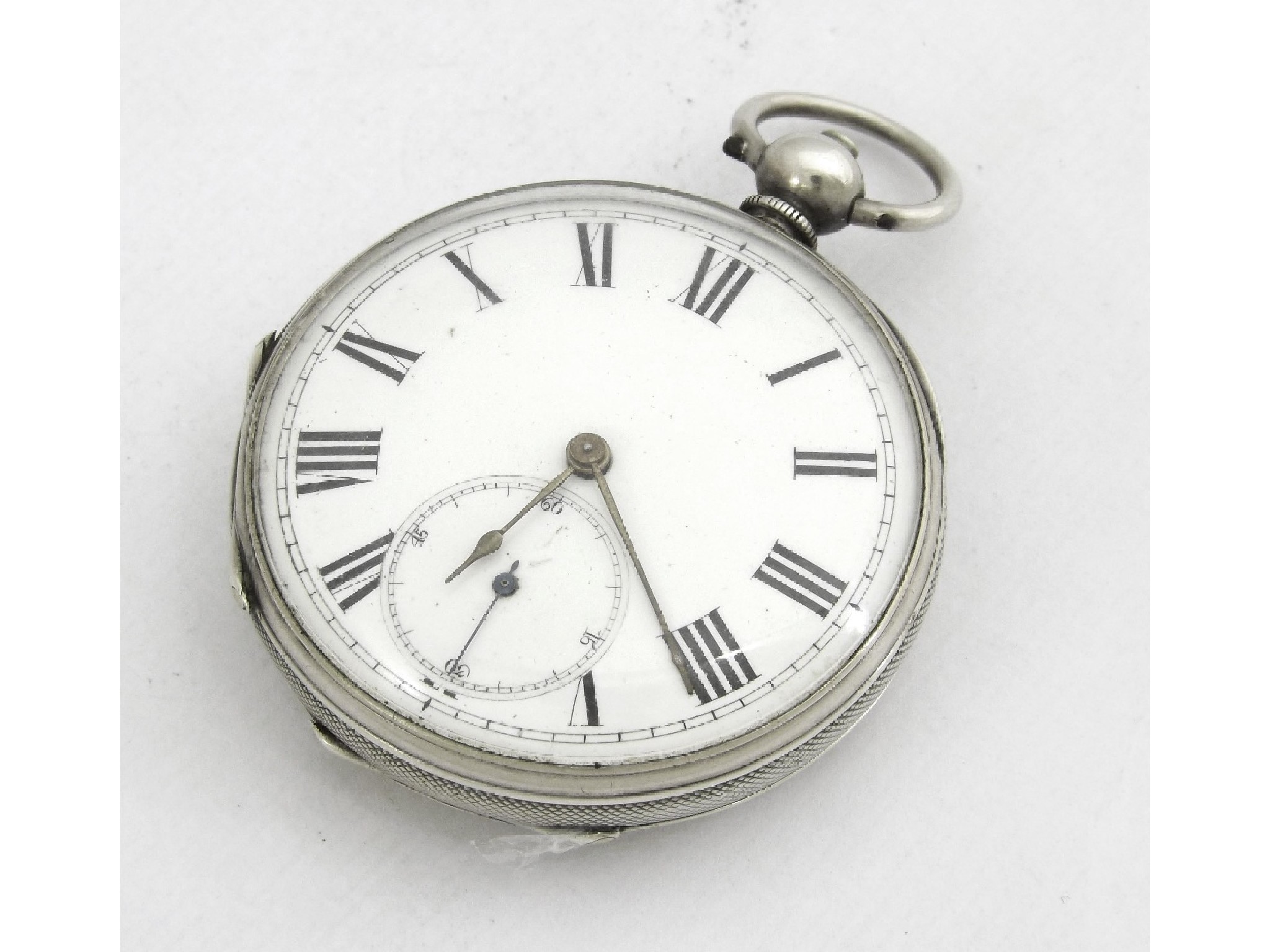 Appraisal: Silver cylinder engine turned pocket watch three-quarter plate movement the