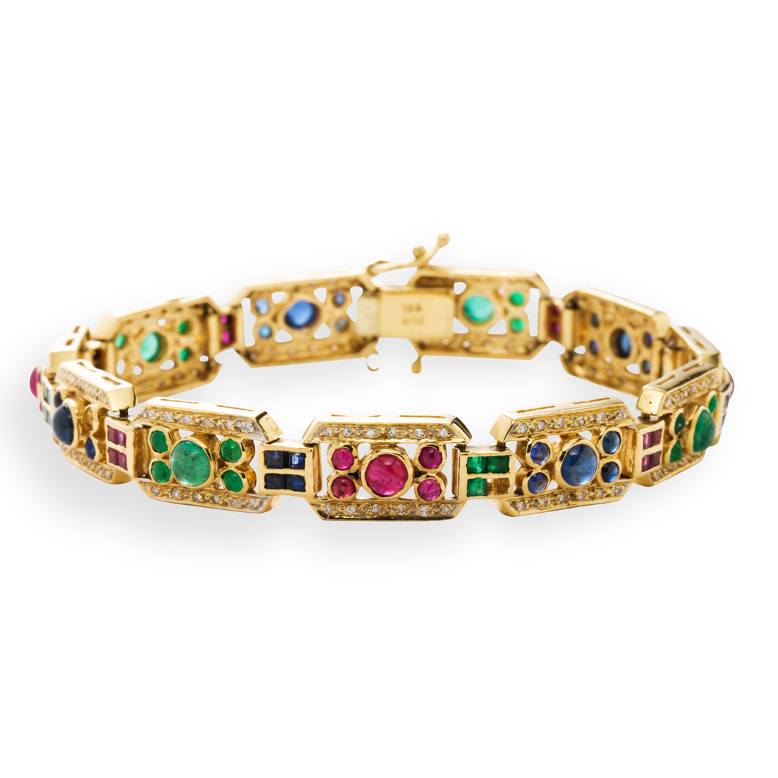 Appraisal: A GEMSTONE AND EIGHTEEN KARAT GOLD BRACELET A gemstone and