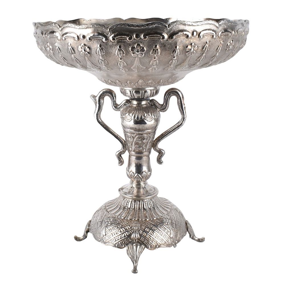 Appraisal: Large Antique Sterling Footed Compote Large Antique Two Piece Chased