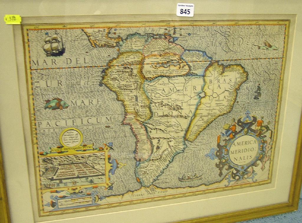 Appraisal: America Meridio Nalis' dated hand coloured engraved map x