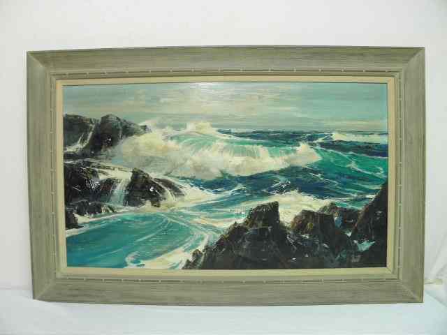 Appraisal: Vintage oil on board painting ocean scene Framed in wood