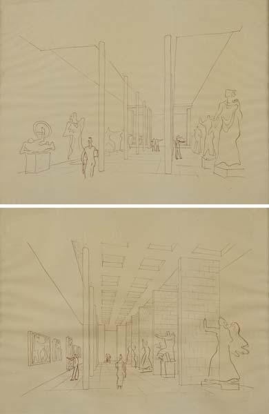 Appraisal: TH C ARCHITECTURAL DRAWINGS Two drawings of ink on paper