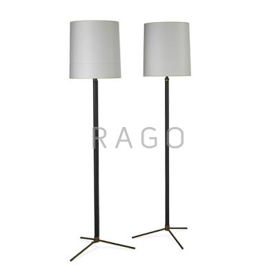 Appraisal: JACQUES ADNET Pair of adjustable floor lamps France s Stitched